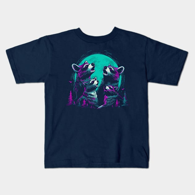 Raccoon Moon Kids T-Shirt by DankFutura